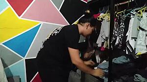 While organizing clothes, my horny neighbor arrives and gropes my ass