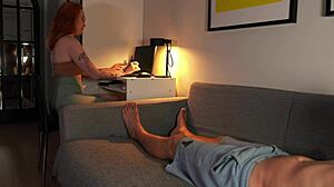 Nerdy Redhead Moans During Blowjob