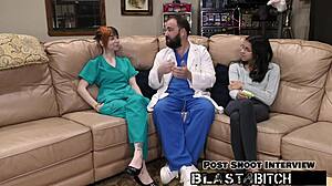 ditria rose's pussy gets creampied in missionary backstage, with latex gloves on nipples and close-up tits.