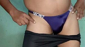 bailando en tanga satinada morada victorias secret teasing with dildo and ripped clothes