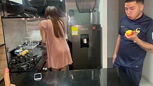 Exhibitionist Wife Fucks Curvy Latina Maid In Kitchen