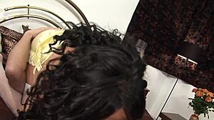 Hooker Gives Facial Cumshot to Husband with Shaved Pussy