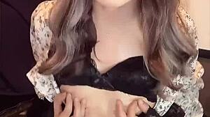 Beautiful Asian Ladyboy in One-Piece Crossdressing Quietly Masturbating Alone