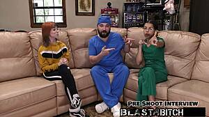 ditria rose's pussy gets creampied in missionary backstage, with latex gloves on nipples and close-up tits.