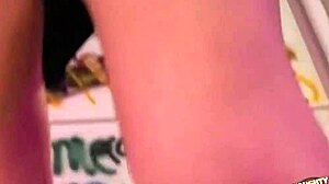 Busty Redheaded Slut Receives Double Anal Penetration in Filthy Bathroom Group Facial