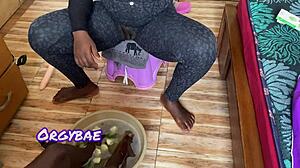 Ebony Wife Teases Her Cuckold Husband With Feet In Lingerie. Foot Fetish Couple Series