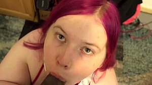 Chubby shemale Pinky sucks big black cock and gets facial.