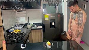 Exhibitionist Wife Fucks Curvy Latina Maid In Kitchen