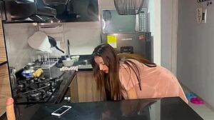 Exhibitionist Wife Fucks Curvy Latina Maid In Kitchen