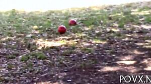 Very tiny teen competes in wild sucking contest scenes