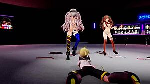 Chieri Kakyoin and Mememe Mokota perform a seductive strip dance with clothes ripped off