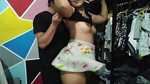 While organizing clothes, my horny neighbor arrives and gropes my ass