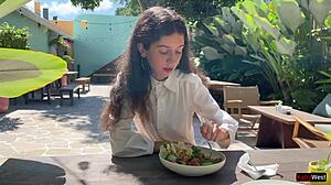 I Asked A Friend To Cum On My Face In A Cafe So I Could Eat Food With Sperm