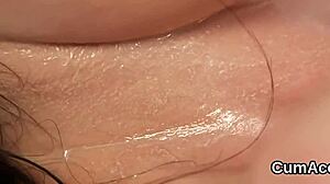 damn, look at this sexy hottie taking a sperm shot right on her face... swallowing every drop!