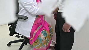 Indian doctor in clinic thoroughly examines patient's cock, with nurse assisting in detailed check