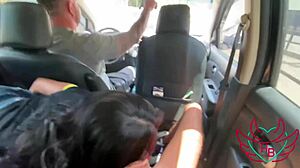 latina sucks stepson while husband drives car