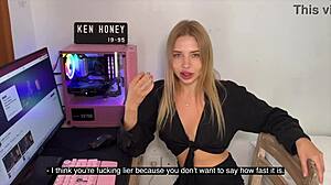 blonde says, watch me tease you with panties on camera