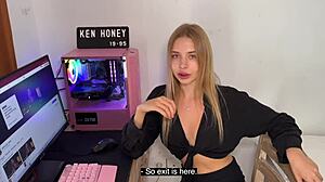 blonde says, watch me tease you with panties on camera