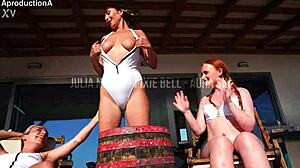 Stepmom and Stepsisters on Vacation, Licking and Sucking in Outdoor Fun.