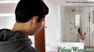 Angel Ryder Caught By Stepbro While Using Dildo In Shower, Big Tits Blowjob And Facial