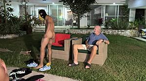 Old cuckold watches muscular thief fuck young wife angel cruz at pool intensely