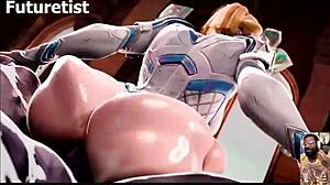 Kiriko deepthroats cock while Emma Frost gets anal fucked.