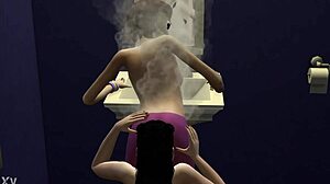 Feeling excited licking fresh pussy in Sims 4 public toilet