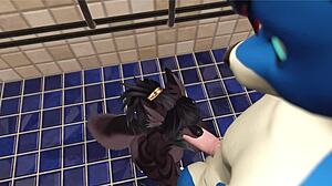 In the vrchat gym, an alpha wolf dominates a slutty girl with deepthroat and oral action.