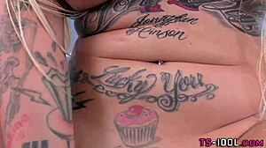 Blonde Inked Shemale In Lingerie Masturbates Solo