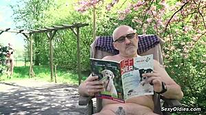 Teen Neighbor Teasing Old Man for Outdoor Sex!