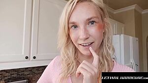 super hot blonde goes to her bosss house to fuck him