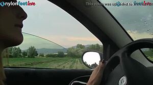 redhead, check out my legs in stockings while driving