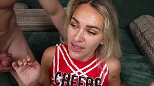 Cheerleader and Boyfriend Celebrate Win with Wild Pussy Licking