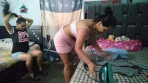 Latina ebony woman surprises with ass licking and fucking after laundry