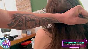 Amateur Milfs Fuck and Feed Cum in Kitchen