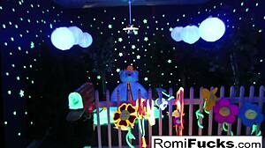 Romi Rain & Dani In Lesbian Black-Light Fun!