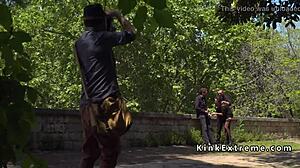 Spanish Hottie Bound and Gangbanged Outdoors