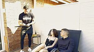 Threesome Action as Mary Rock Beds Her Boyfriend and the Waiter Together.