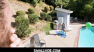 Petite Lily Glee can't resist her fitness instructor's huge cock despite being small