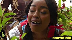 Big Ass Ebony Thief Caught And Punished By Two Big Dick Trannies