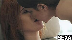Flexible lesbian devours redhead girlfriend's pussy with sucking