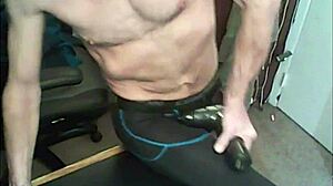 i stretch my skinny ass in leggings while bound with massage gun