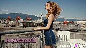 Petite blonde MILF rips clothes in bold outdoor striptease