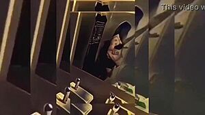 Hot shemale teasing in the bathroom, undressing slowly