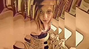 Hot shemale teasing in the bathroom, undressing slowly