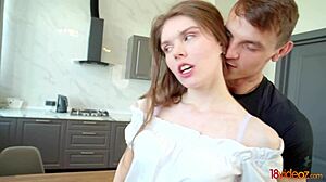 Teen Valery Cherry Teases BF for Intense Kitchen Doggystyle.