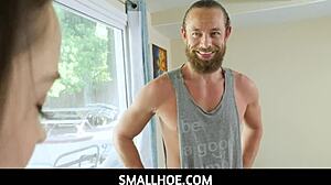 Petite Lily Glee can't resist her fitness instructor's huge cock despite being small