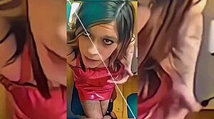 Hot shemale teasing in the bathroom, undressing slowly