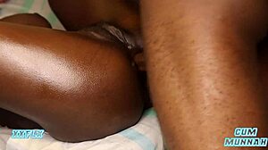 Couple ejaculates inside black ass with dripping creampie in missionary