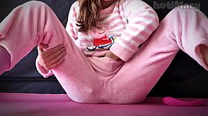 Petite Teen Squirts Cum in Pajamas!